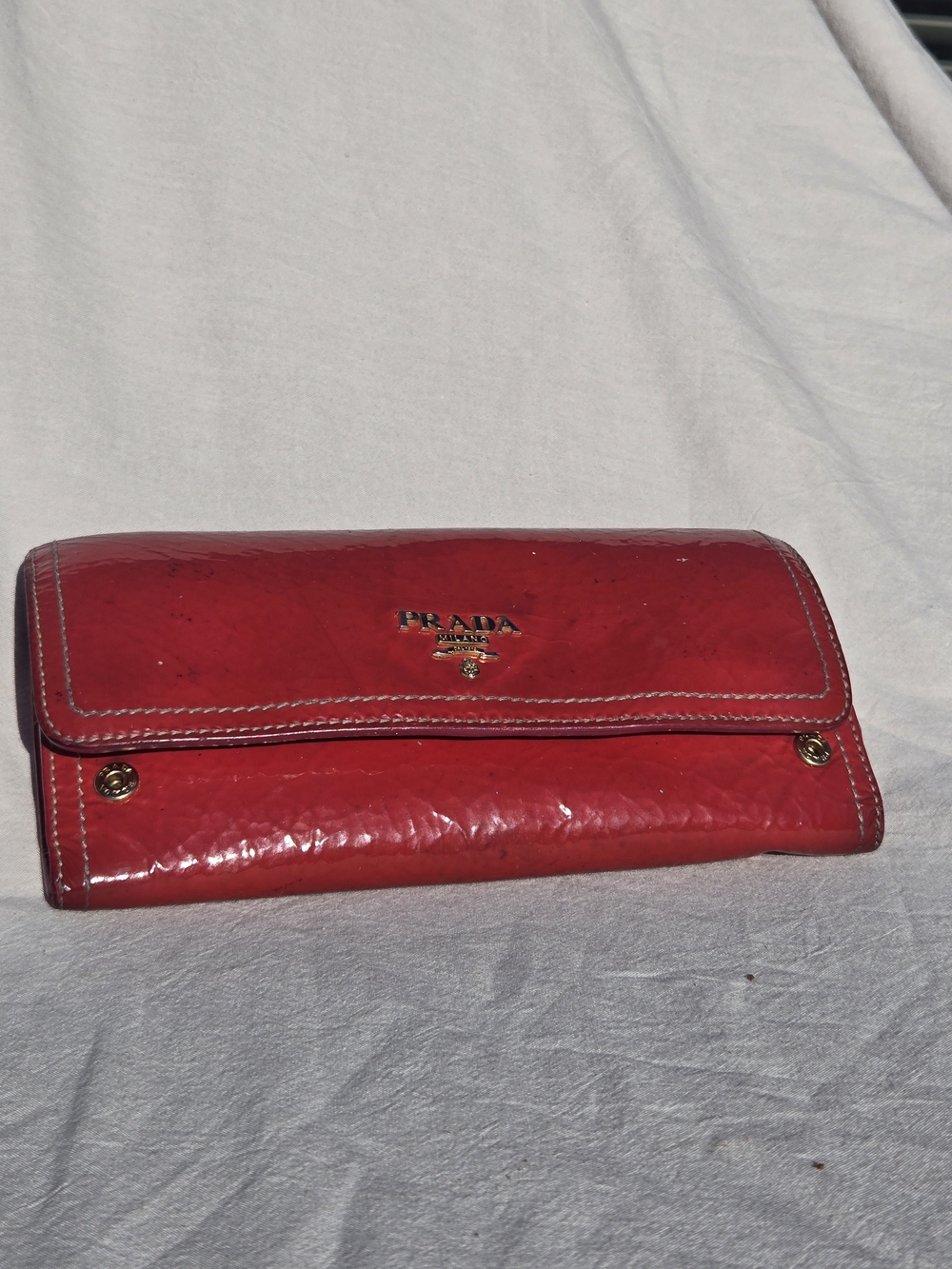 Prada Dark Pink Patent Leather Clutch Wallet